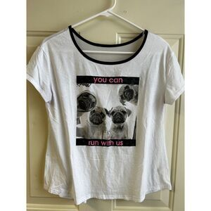 Justice Active Girls White Pug Graphic T Shirt Top You Can Run With Us Size 14